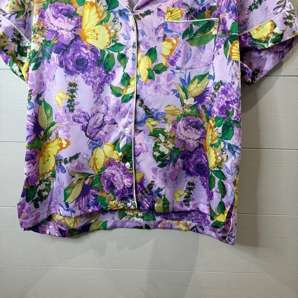 Victoria's Secret NWOT Floral Purple Satin Pajama Top Size Medium
